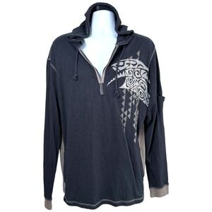 Y2K Crazy Shirts Mens Tribal Design 1/4 Zip Hoodie Size XL Surfer Skater Tattoo‎